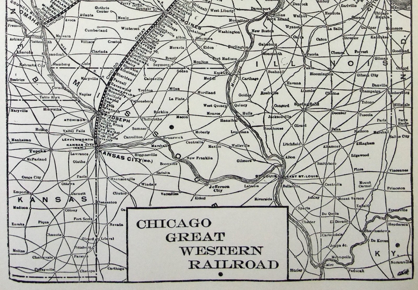 Chicago Great Western Railroad – Original 1938 Route Map. Vintage