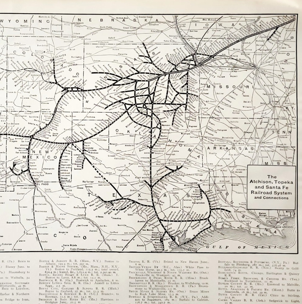 1914 Atchison Topeka Santa Fe Railroad System Map Connections Transportation
