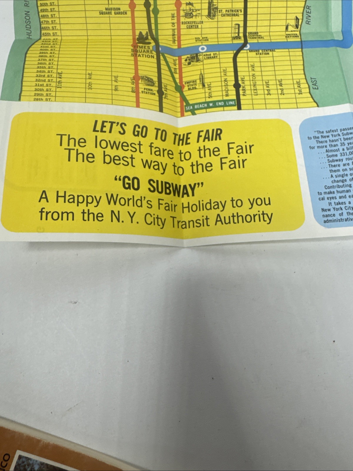 1964 NY Worlds Fair Subway Map New York City Transit Authority Vintage Original
