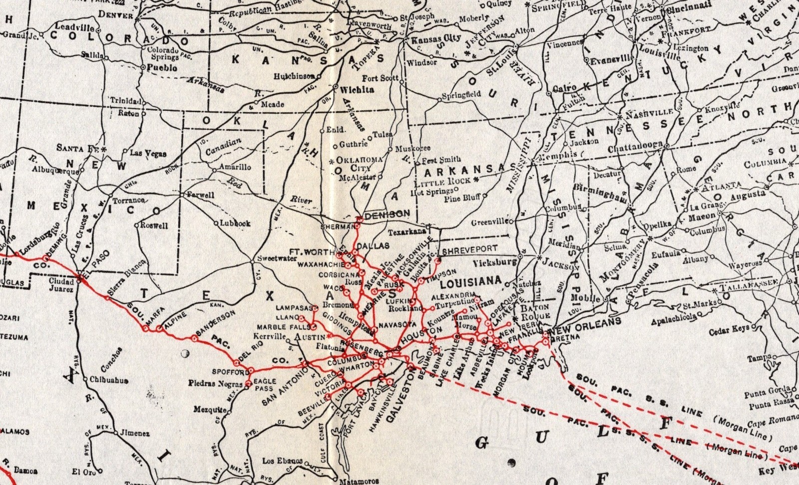 1923 Antique SOUTHERN PACIFIC RAILROAD Map Vintage Railway Map Wall Decor #1972