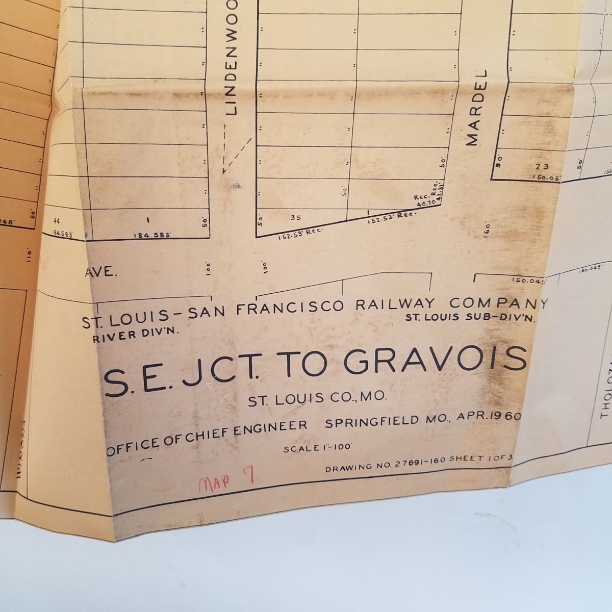 Vtg 1960 Frisco Railroad St Louis Huge Wall Map 87.5 x 26 SE Junction to Gravois