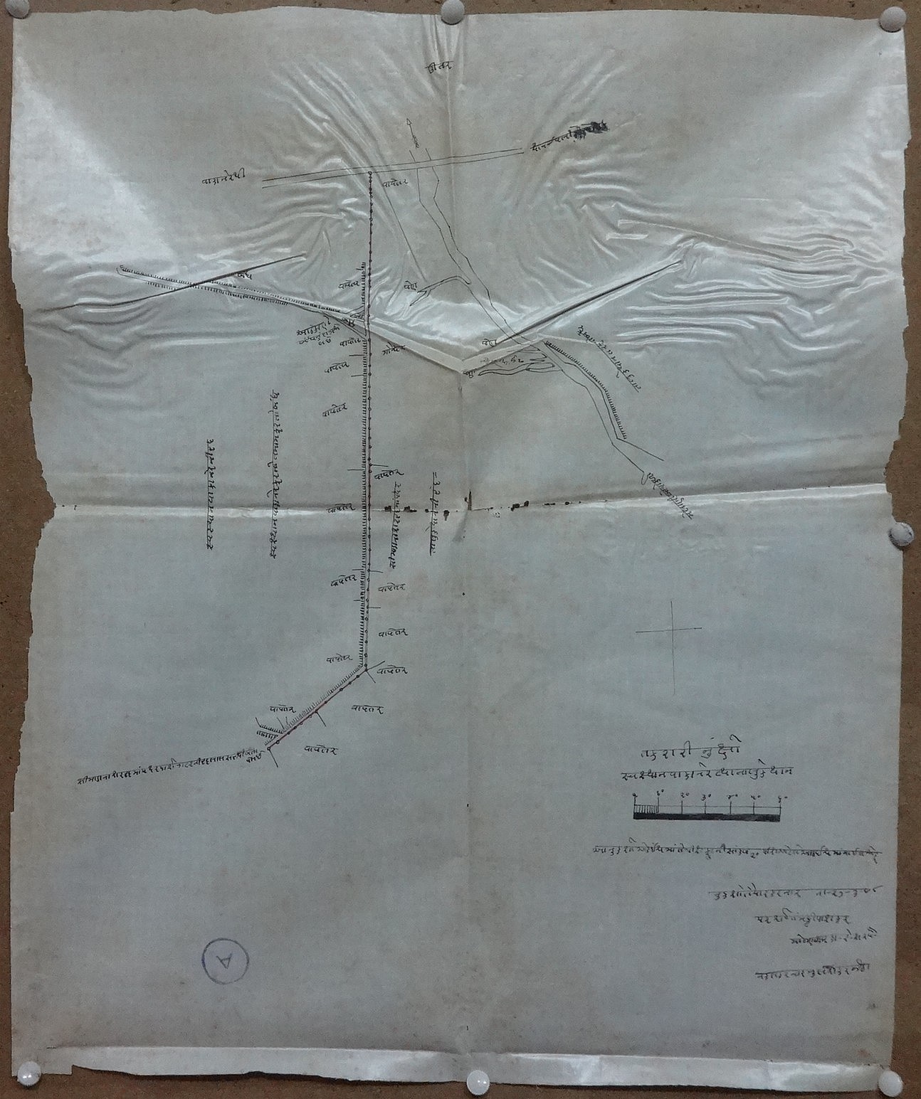 India vintage hand drawn Railway map 18“ x 22.5“ on paper like stiff cloth