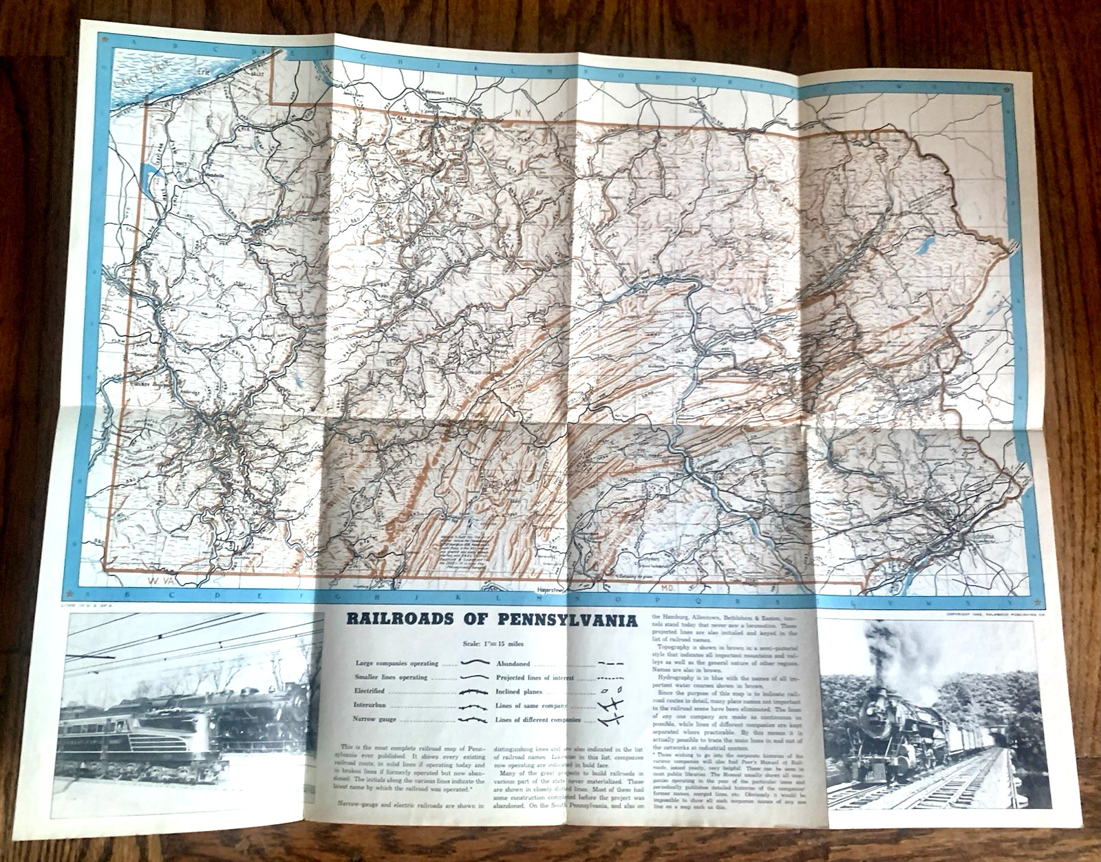 Vtg 1942 RAILROADS of PENNSYLVANIA MAP Kalmbach Publishing EUC 22″x17″ Ephemera