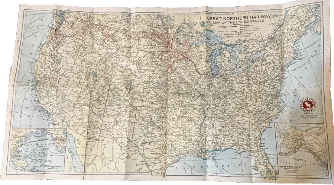 GN Rwy Great Northern Railway Empire Builder Route Map of US 1939 E-11-39