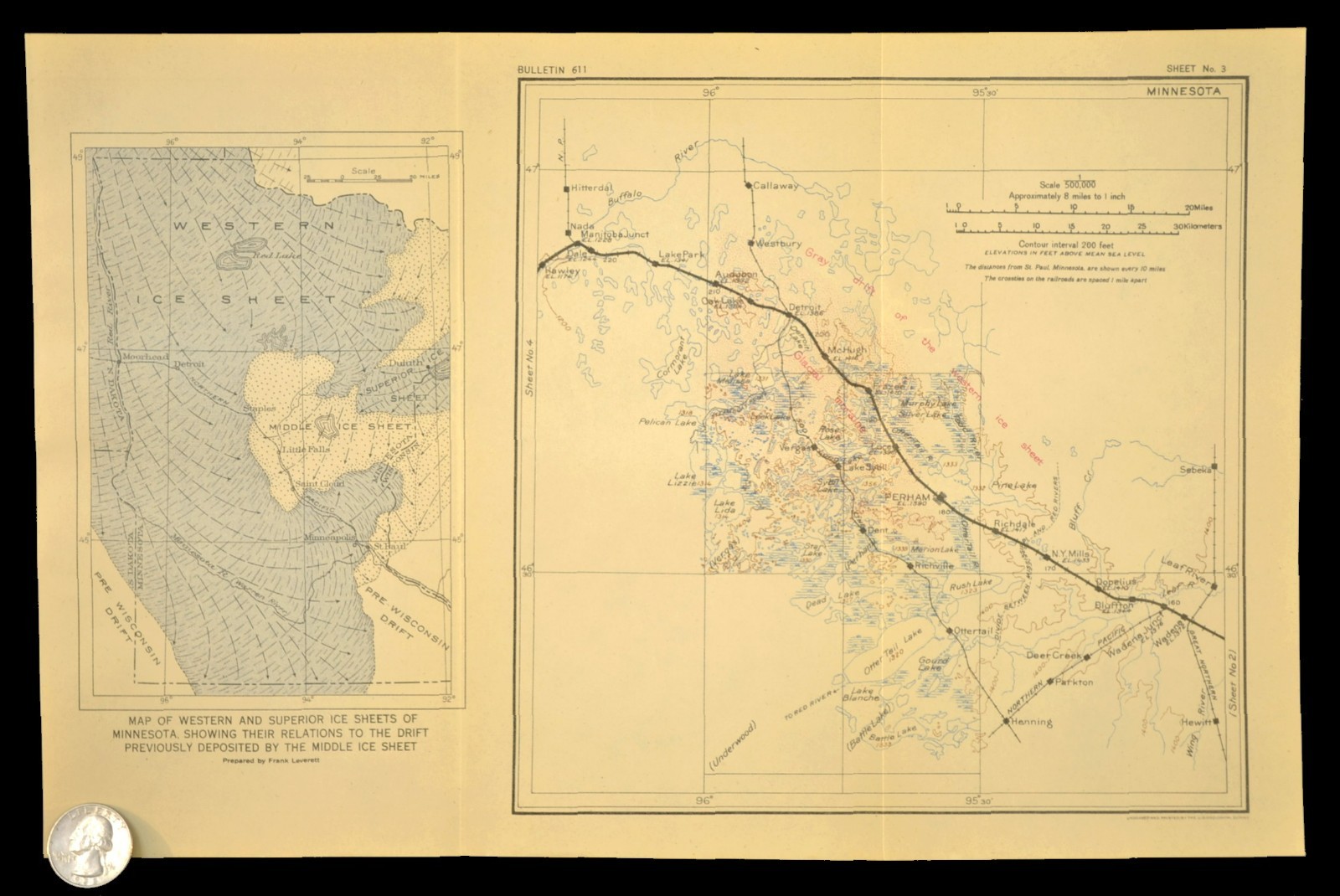 Antique Northern Pacific Railroad Map Detroit Lakes Minnesota Perham Wadena