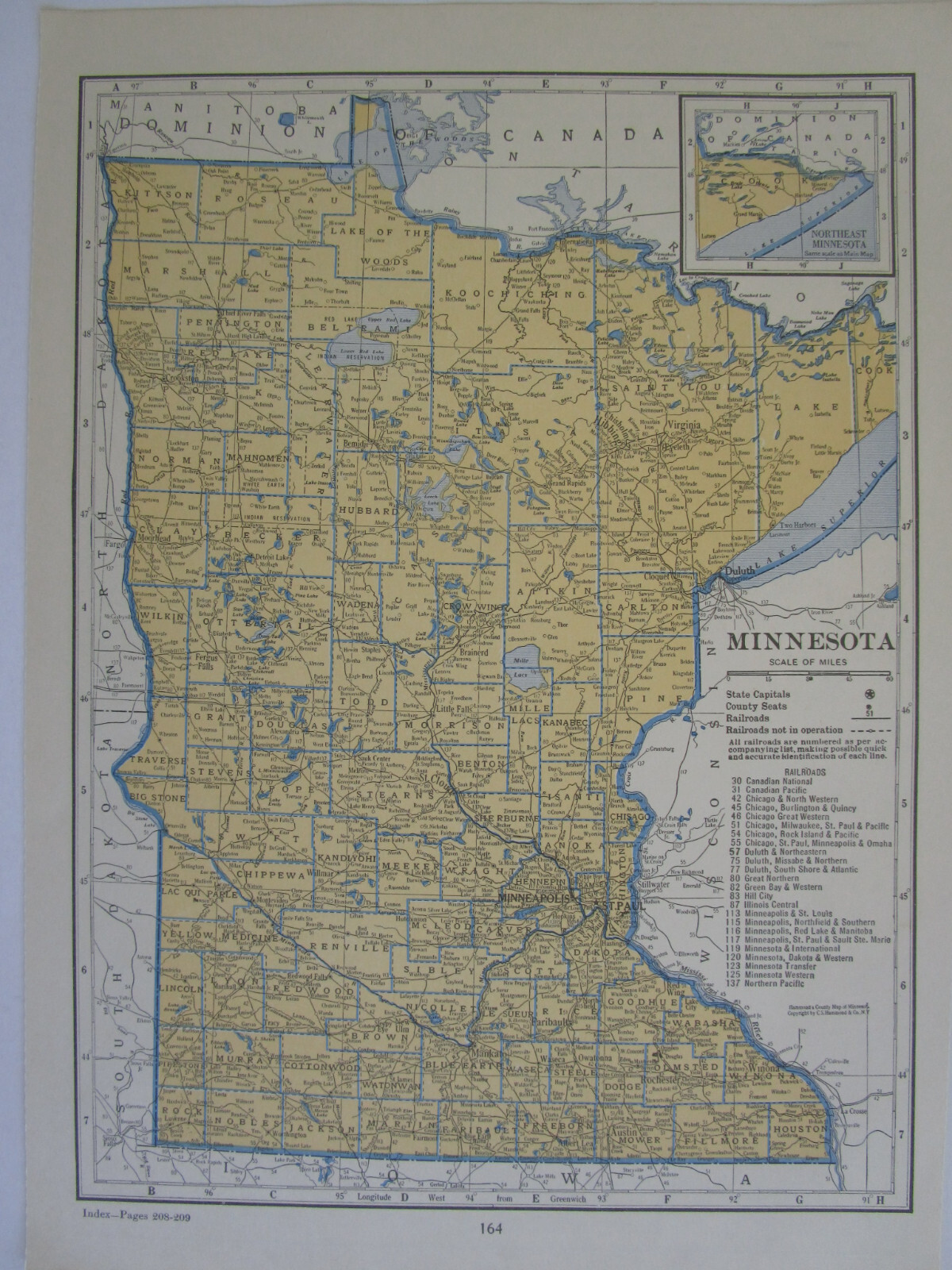 MI MN 1934 MICHIGAN RAILROAD Map ACADIA & BETSEY RIVER RR ~or~ MINNESOTA