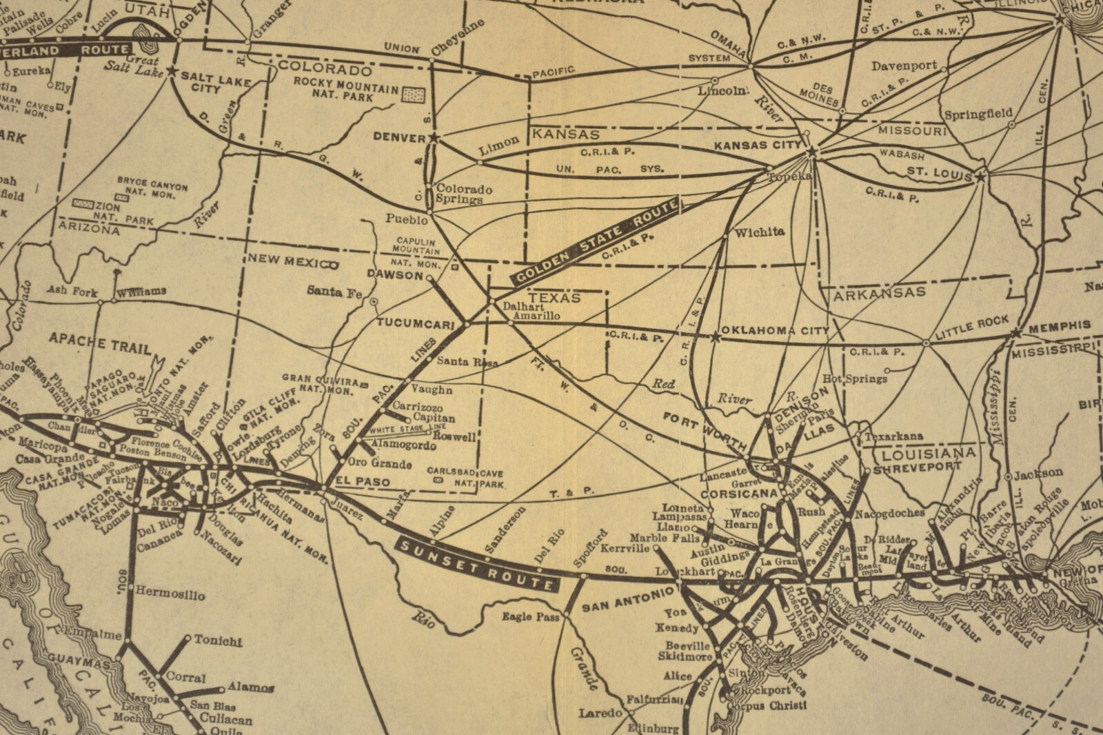 1930 Vintage SOUTHERN PACIFIC Railroad Map Original Railway Map Antique