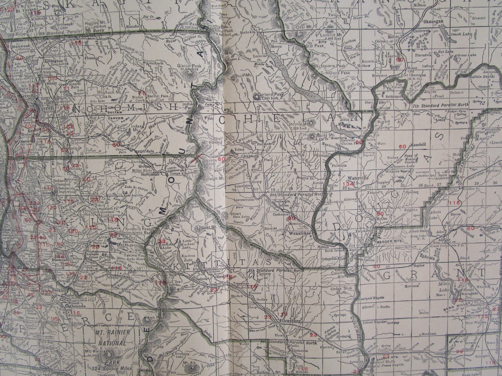 WA 1921 WASHINGTON State STEAM / INTERURBAN ELECTRIC RAILROAD / STEAMSHIP Map