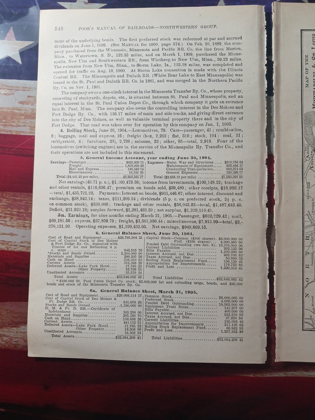1905 Train Route Map + Report Minneapolis & St Louis Railroad Kalo Angus Iowa