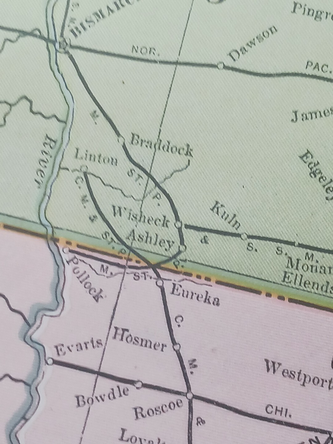1906 Dated Train Route Map Minnesota Dakotas All Railroad Lines Stations 11″×9″