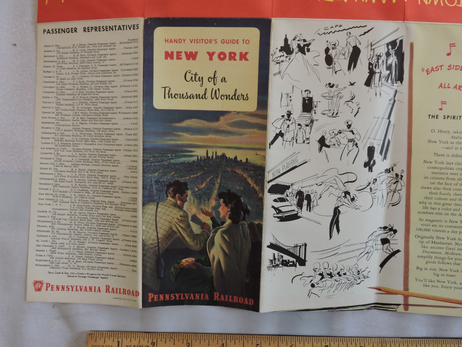 Rare 1952 New York City NYC Pennsylvania Railroad Map Brochure Subway 16×27