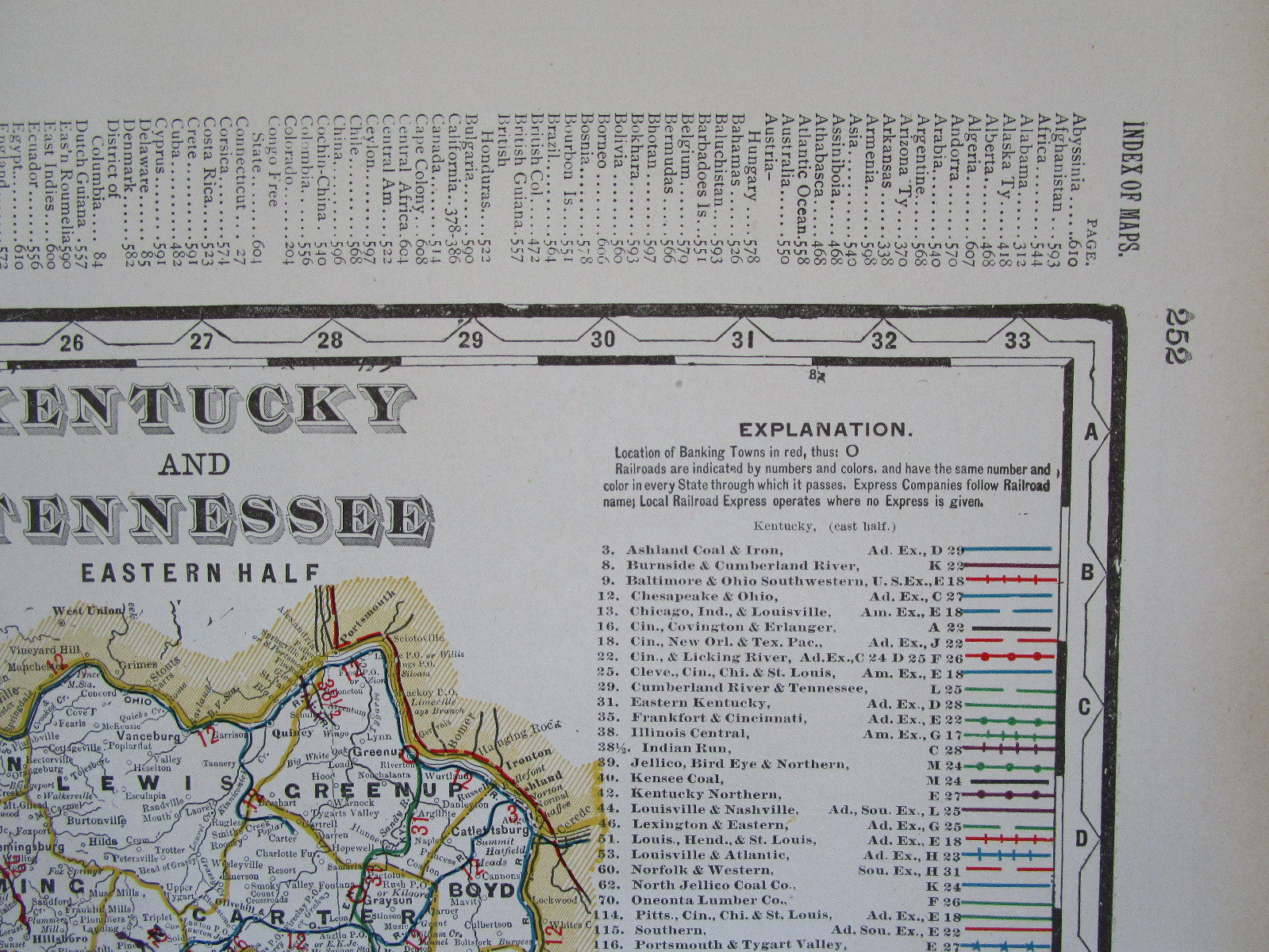 KY TN 1901 EASTERN KENTUCKY & TENNESSEE Cram RAILROAD Map CHATTANOOGA LOOKOUT MT