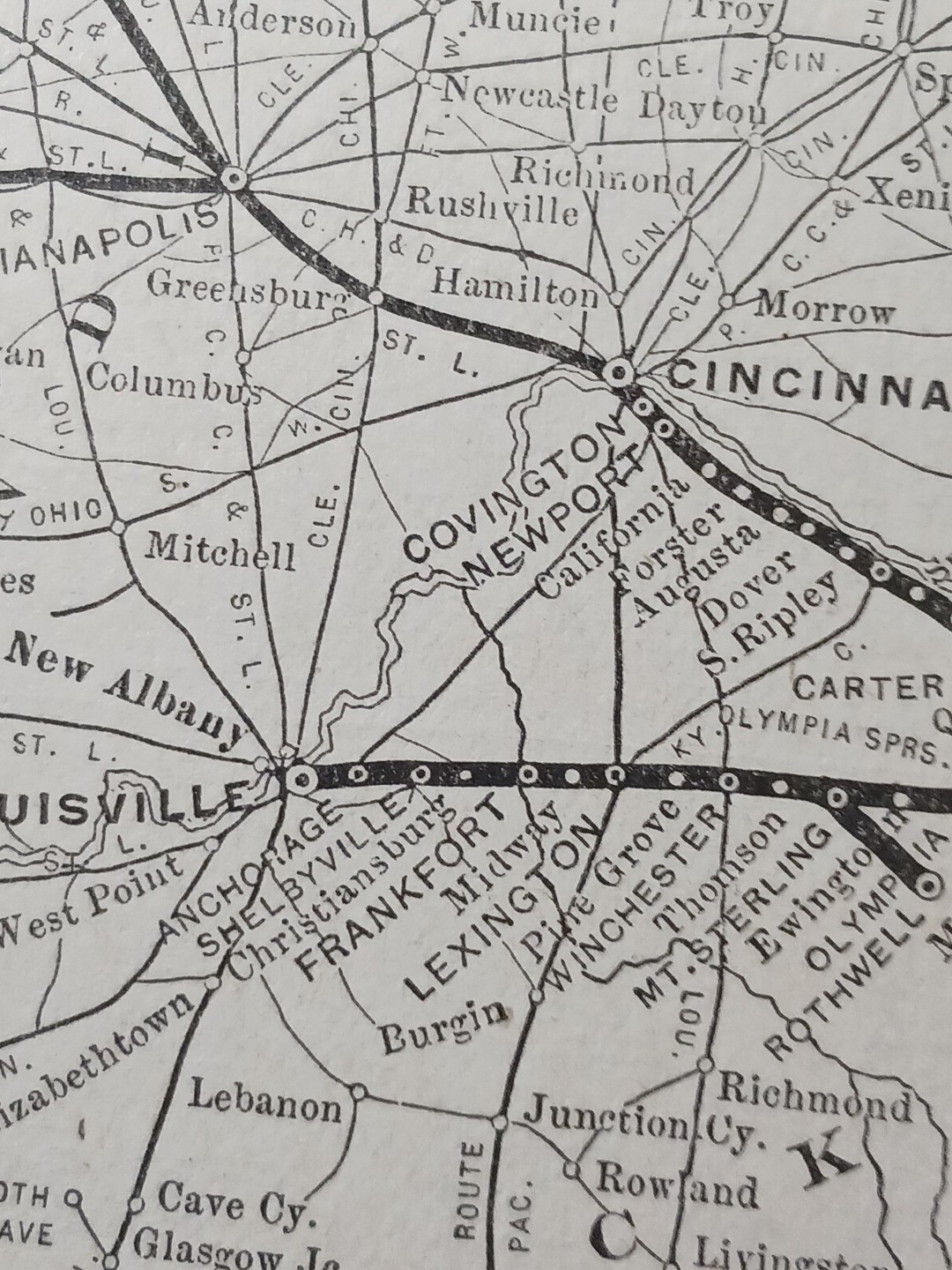 ~1910 Antique Railroad Map CHESAPEAKE & OHIO RAILWAY All Train Routes & Depots