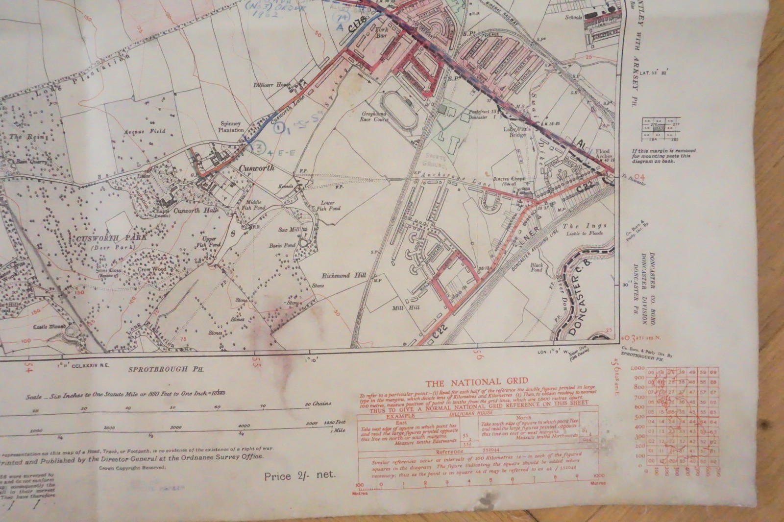 1938 Scawsby Cusworth Yorkshire LNER Railway OS Linen Map Ref 43 *