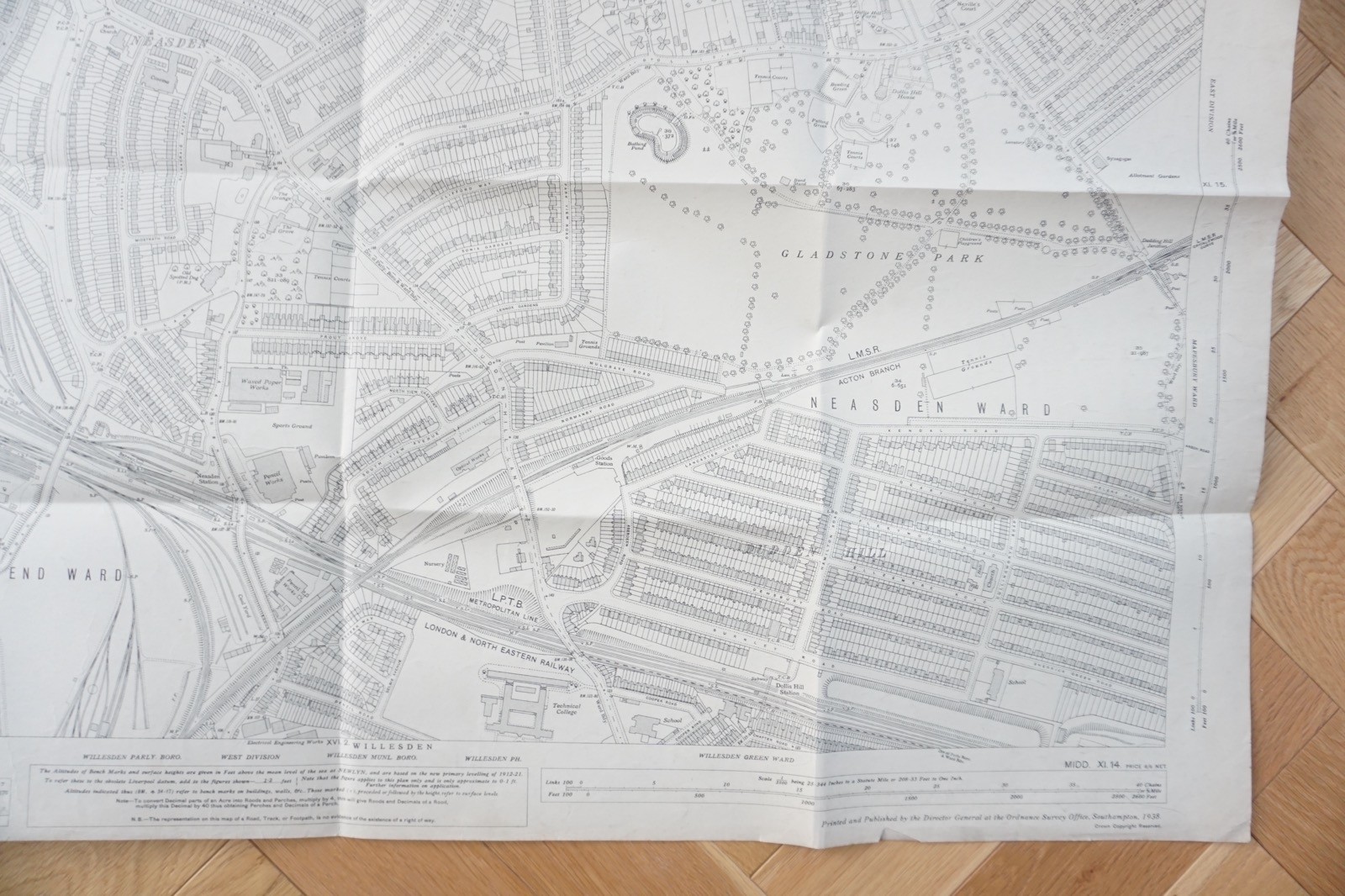 1936 Neasden Church End London LNER Railway OS Railway Map