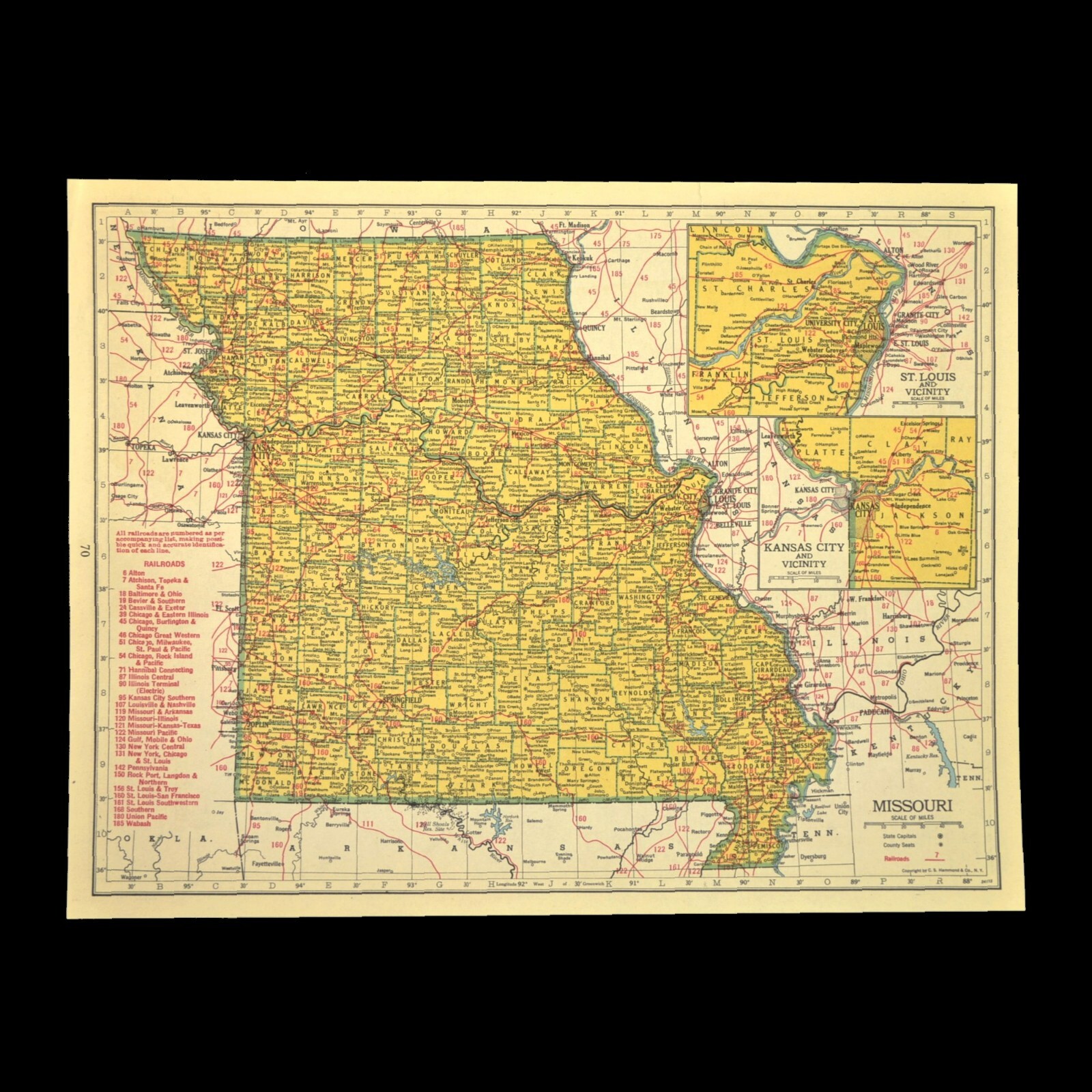 Vintage MISSOURI Railroad Map Depot Towns Great Falls Missoula MP RR WWII Era