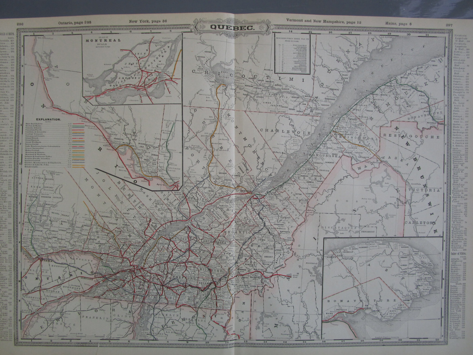 Antique 1892 QUEBEC CANADA GRANT’S RAILROAD Map PONTIAC PACIFIC JUNTION RR 1800s