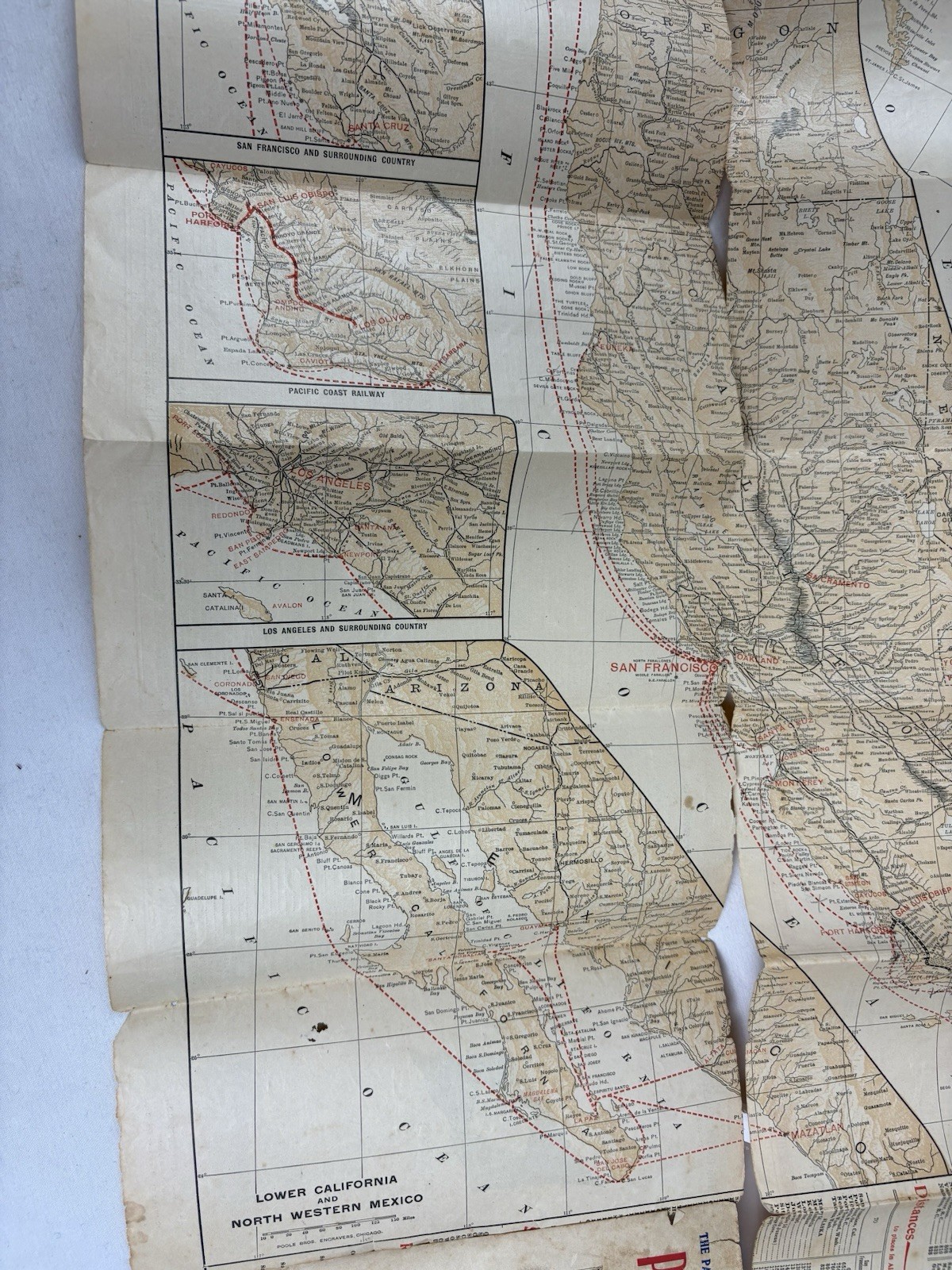 1898 Pacific Coast Steamship Route Map Alaska Klondike (Original, Worn)