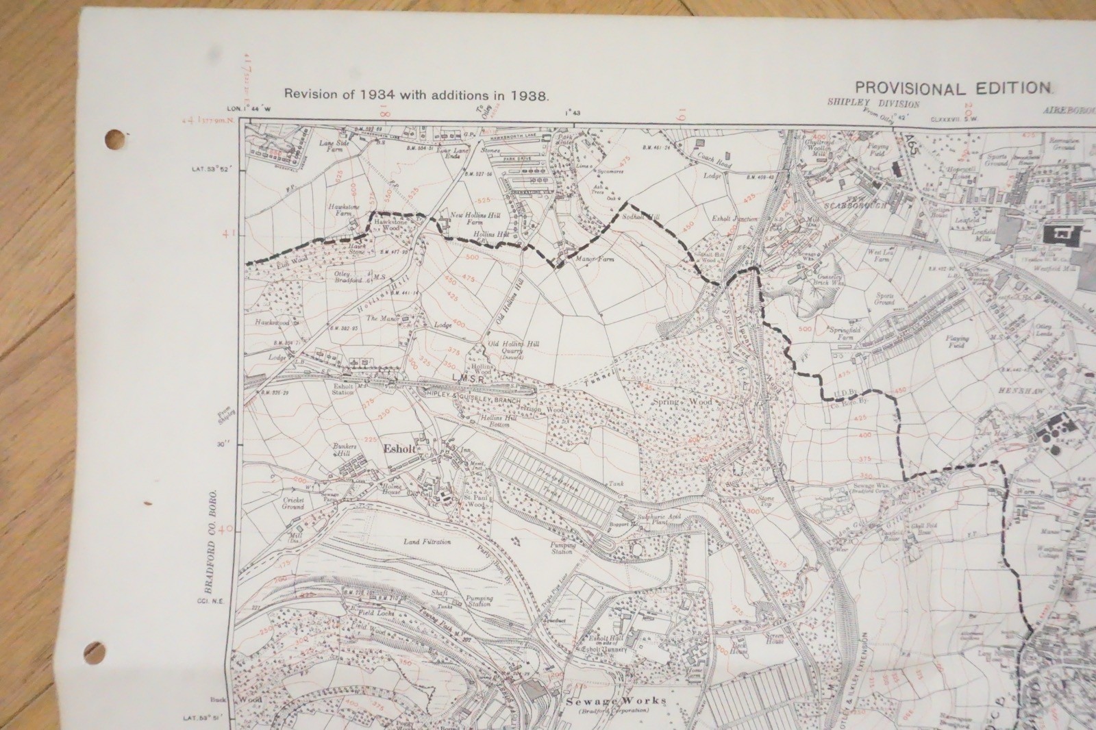1938 Yeadon Rawdon Pudsey Yorkshire LMS Railway OS Linen Map Ref 34 *