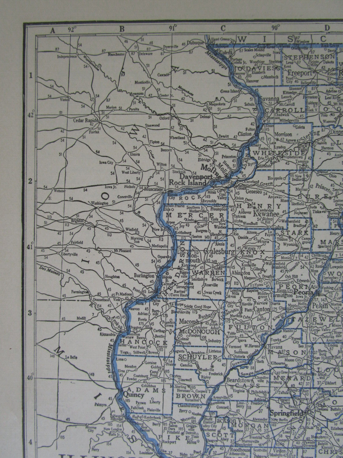 IL ID 1931 ILLINOIS RAILROAD Map McCOMB, INDUSTRY, & LITTLETON RR ~or~ IDAHO