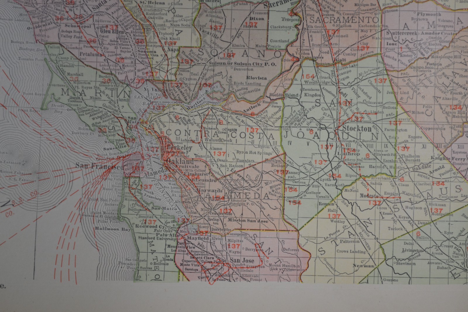 CALIFORNIA – NORTH – 1912 – RAND-McNALLY NEW COMMERCIAL ATLAS – SHOWS RAILROADS
