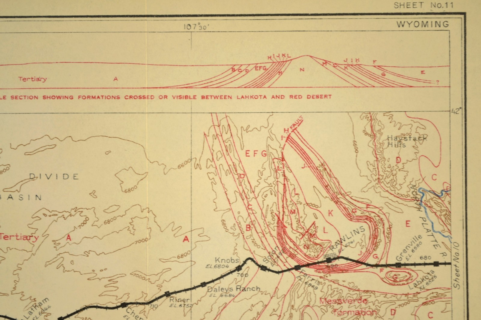 Antique Union Pacific Railroad Map Rawlins Wyoming Red Desert Great Divide Basin