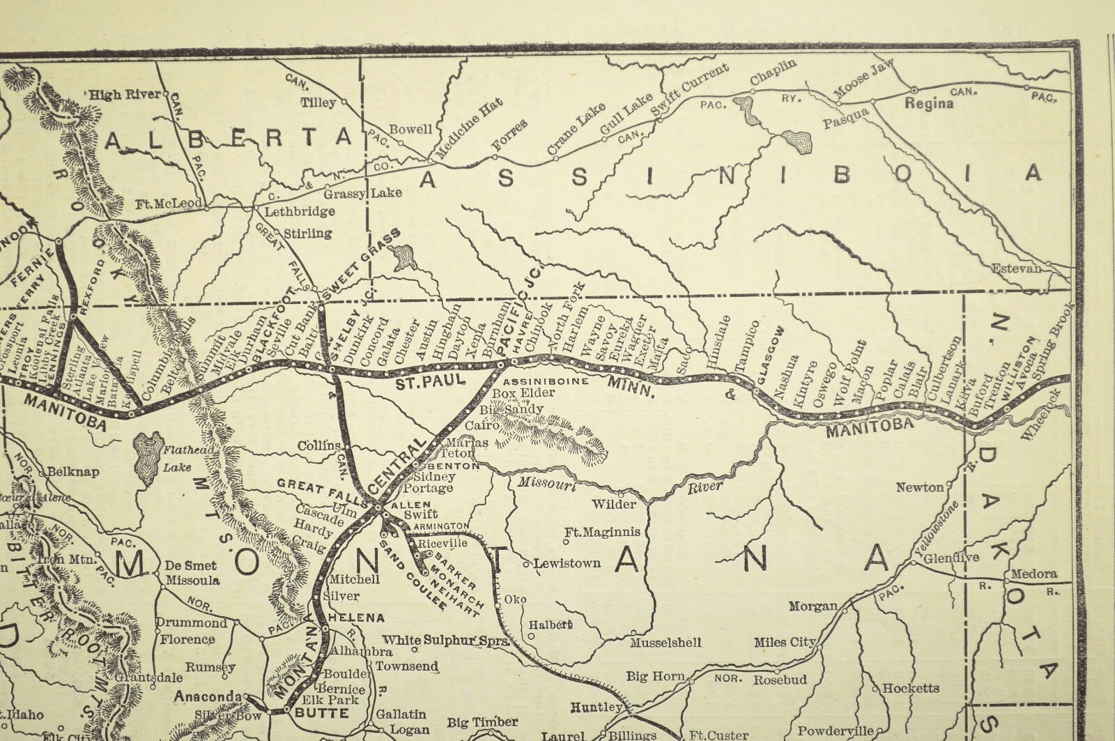 Vintage GREAT NORTHERN Railway Map North Dakota Eastern Minnesota Old Antique