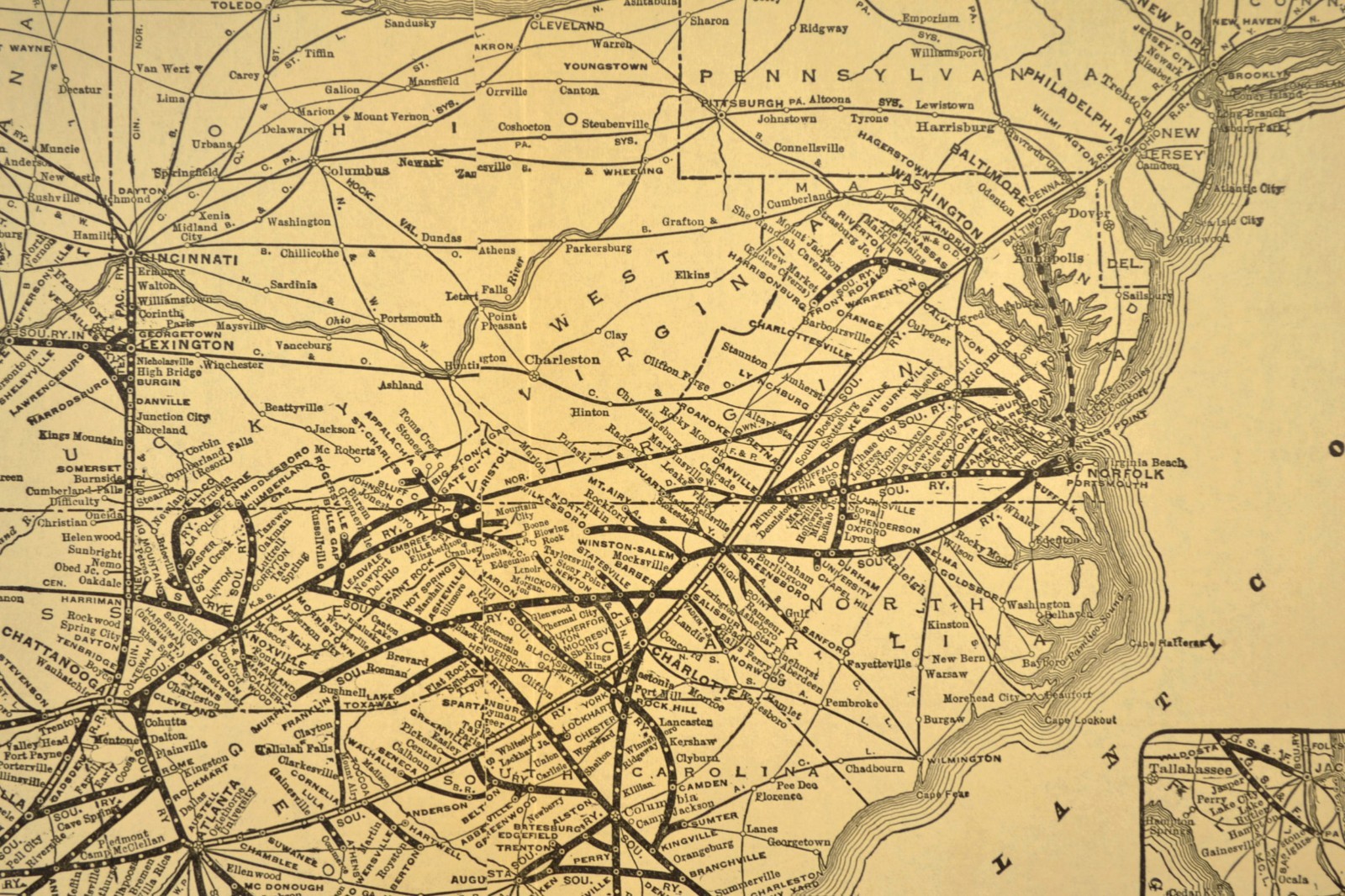 ca 1932 Southern Railway Map Railroad System Old Original Connections Antique