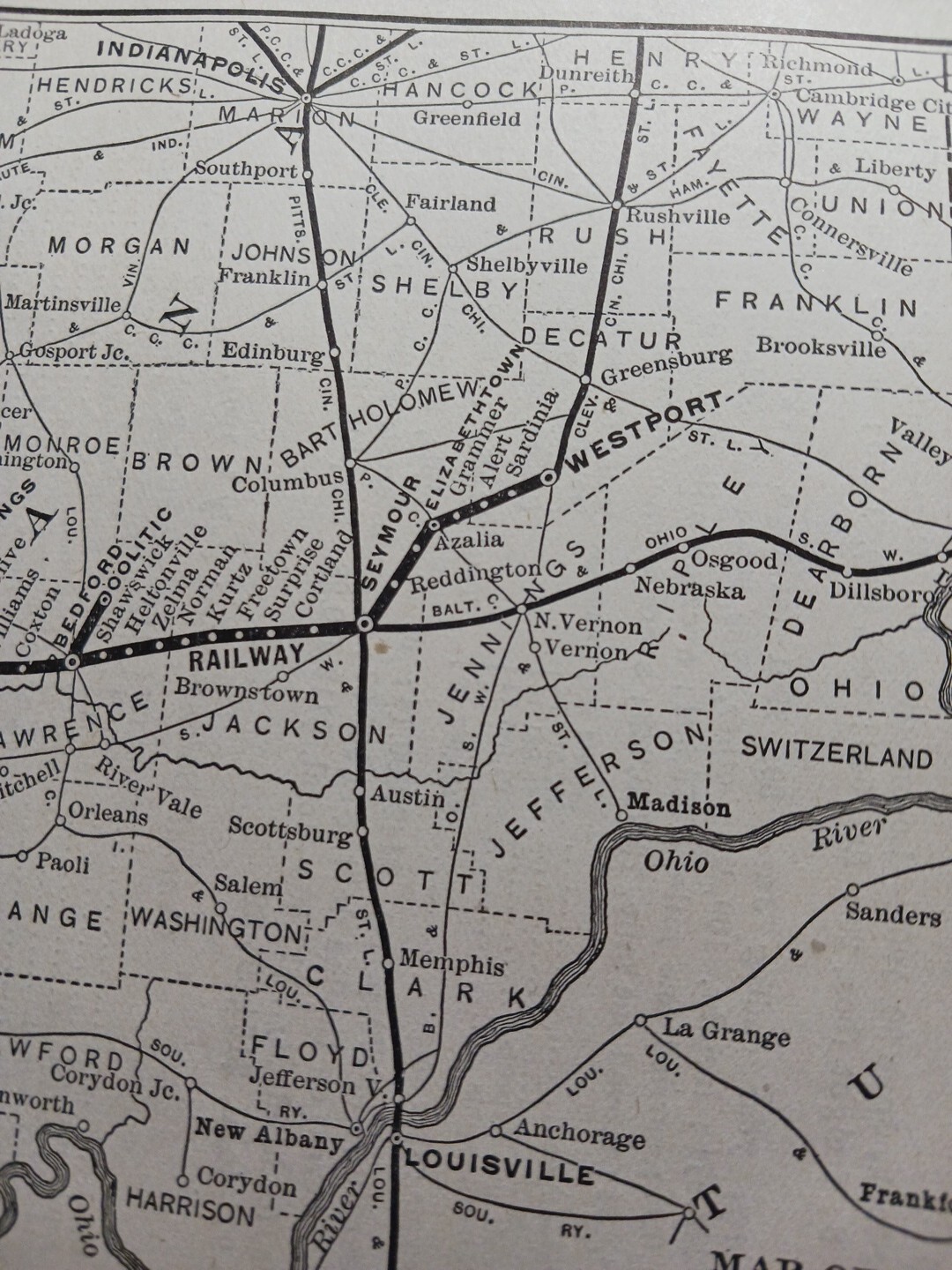 1902 Train Route Map SOUTHERN INDIANA RAILWAY & Connections Coal Field Railroad