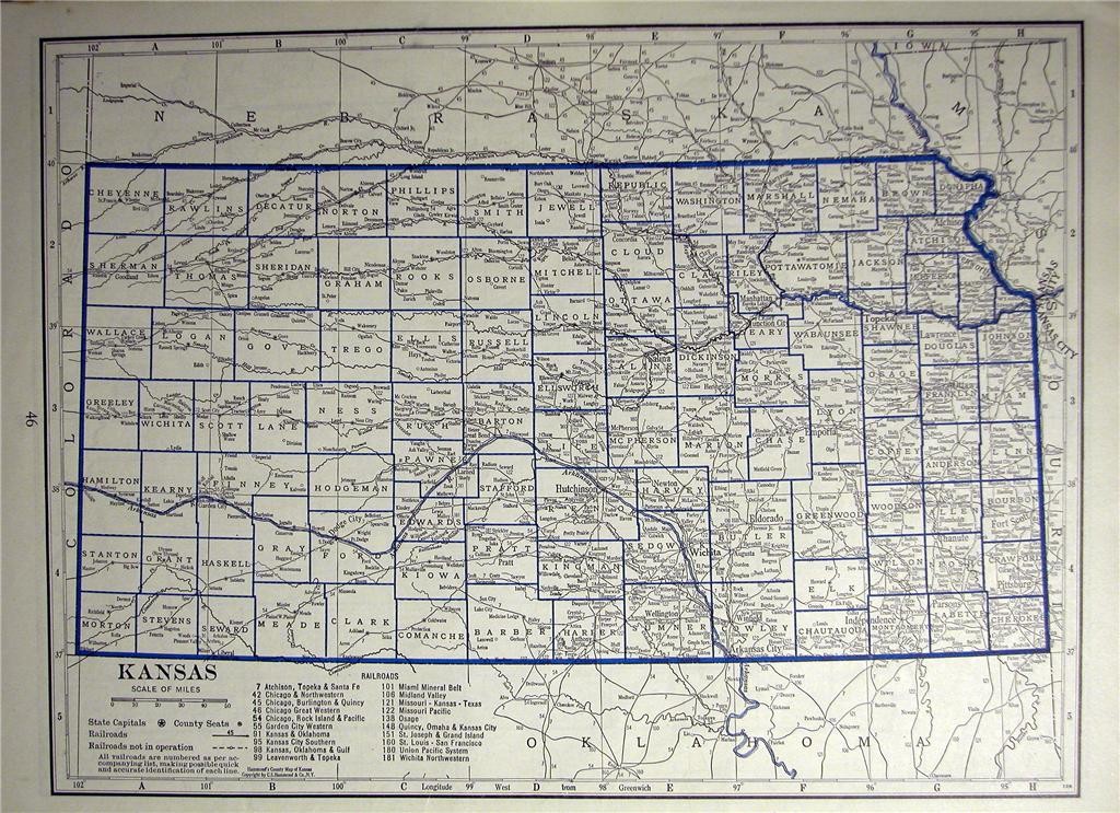 1930 KANSAS IOWA RAILROAD MAP SHOWS ALL RR s DEPOT TOWNS + KS RR PRINT HISTORY
