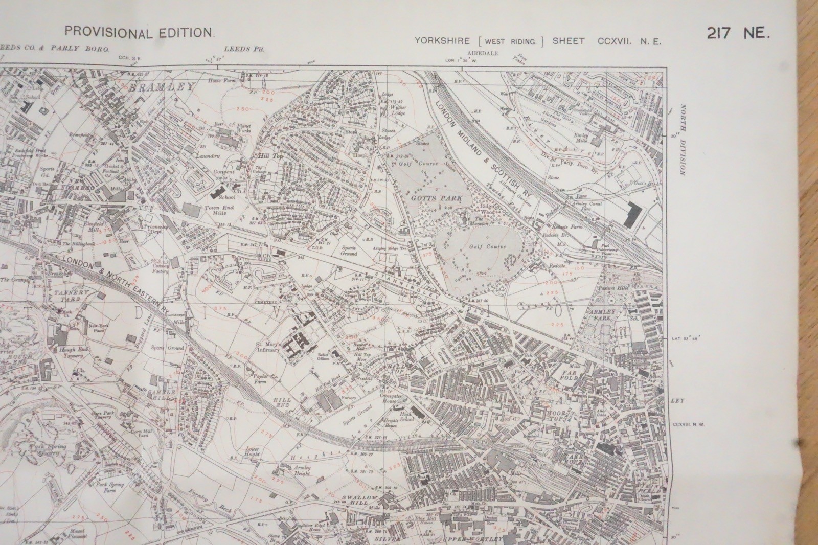 1938 Farnley Littlemoor Bramley Yorkshire LNER LMS Railway OS Linen Map Ref 47 *