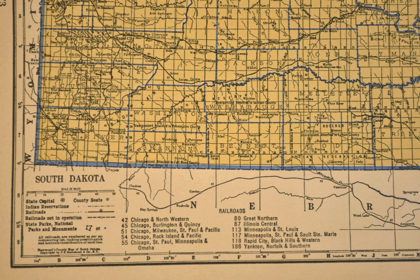 ca1939 SOUTH DAKOTA Railroad Map Depot Towns CNW RR Historic Original Atlas Map