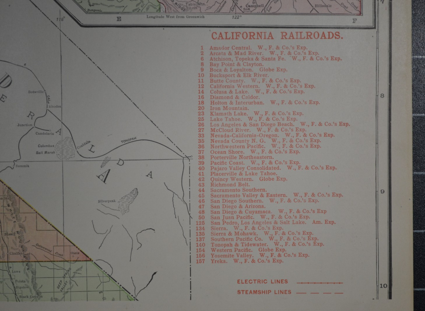 CALIFORNIA – NORTH – 1912 – RAND-McNALLY NEW COMMERCIAL ATLAS – SHOWS RAILROADS