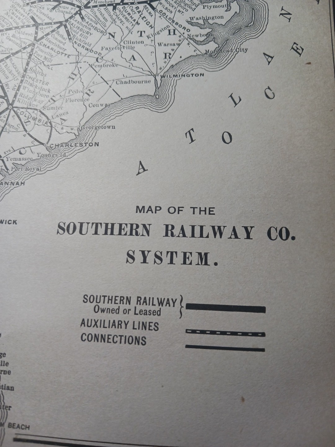 ~1898 ANTIQUE Railroad Map SOUTHERN RAILWAY SYSTEM Train Route All Lines 9″x11″