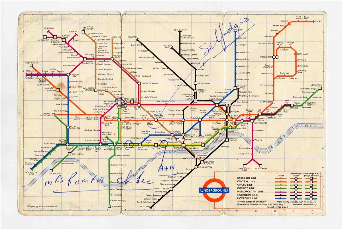 London Transport Underground Diagram of Lines and Station Index 1963