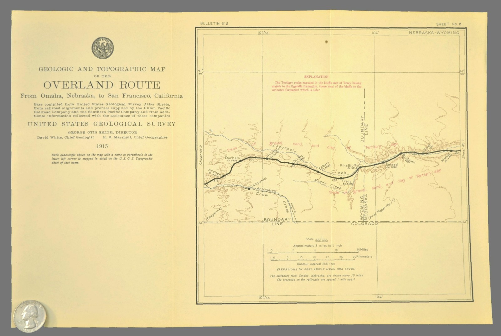 1915 Antique Union Pacific Railroad Map Kimbell Nebraska Pine Bluffs Wyoming