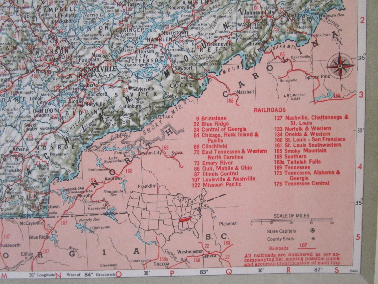 SD TN Vtg 1950 SOUTH DAKOTA RAILROAD Map. CB&Q, C&NW, SOO, GN, IC or TENNESSEE