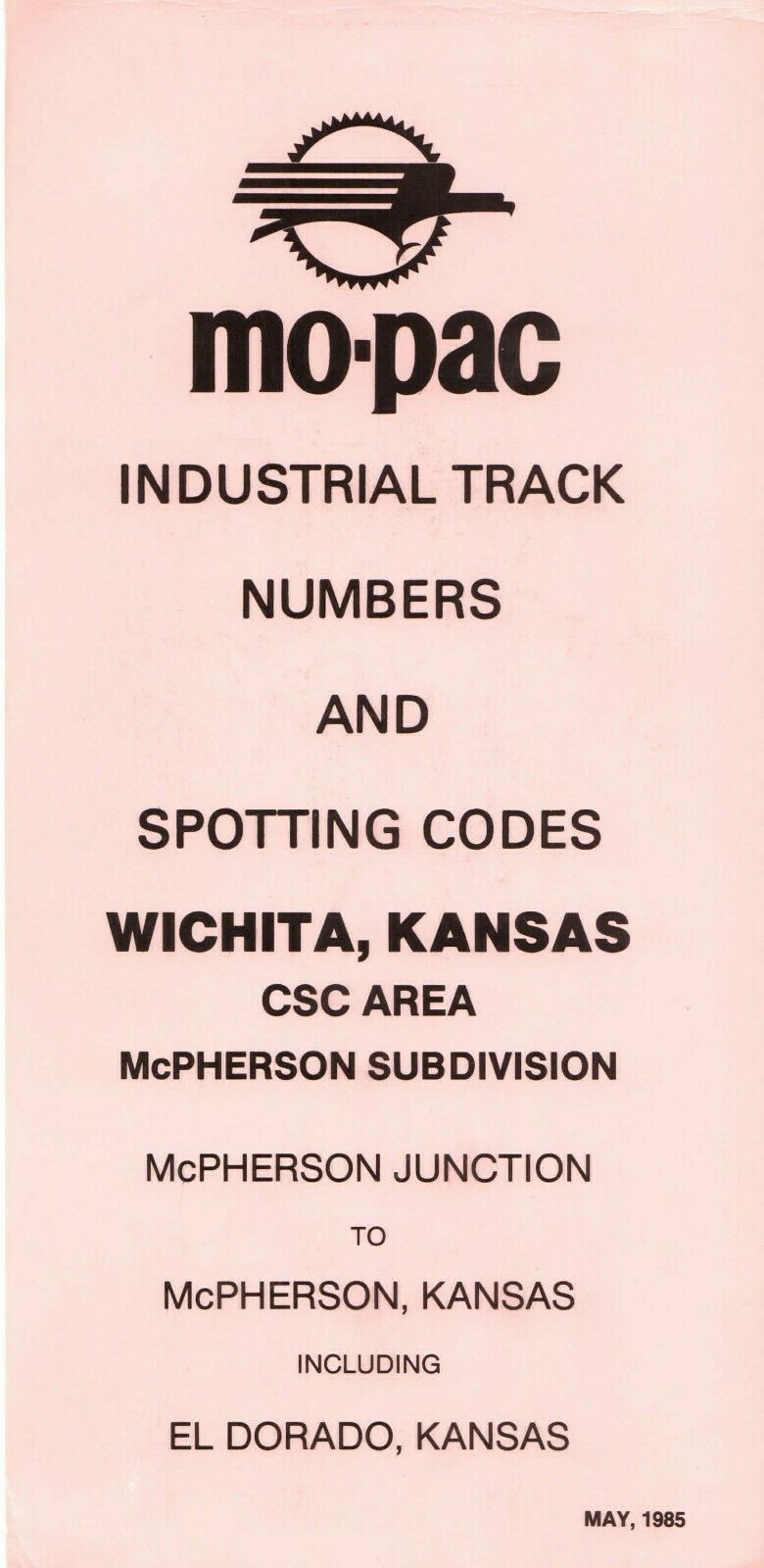 Missouri Pacific 1982 Wichita, KS McPherson Subdivision ZTS PDF Pages on DVD