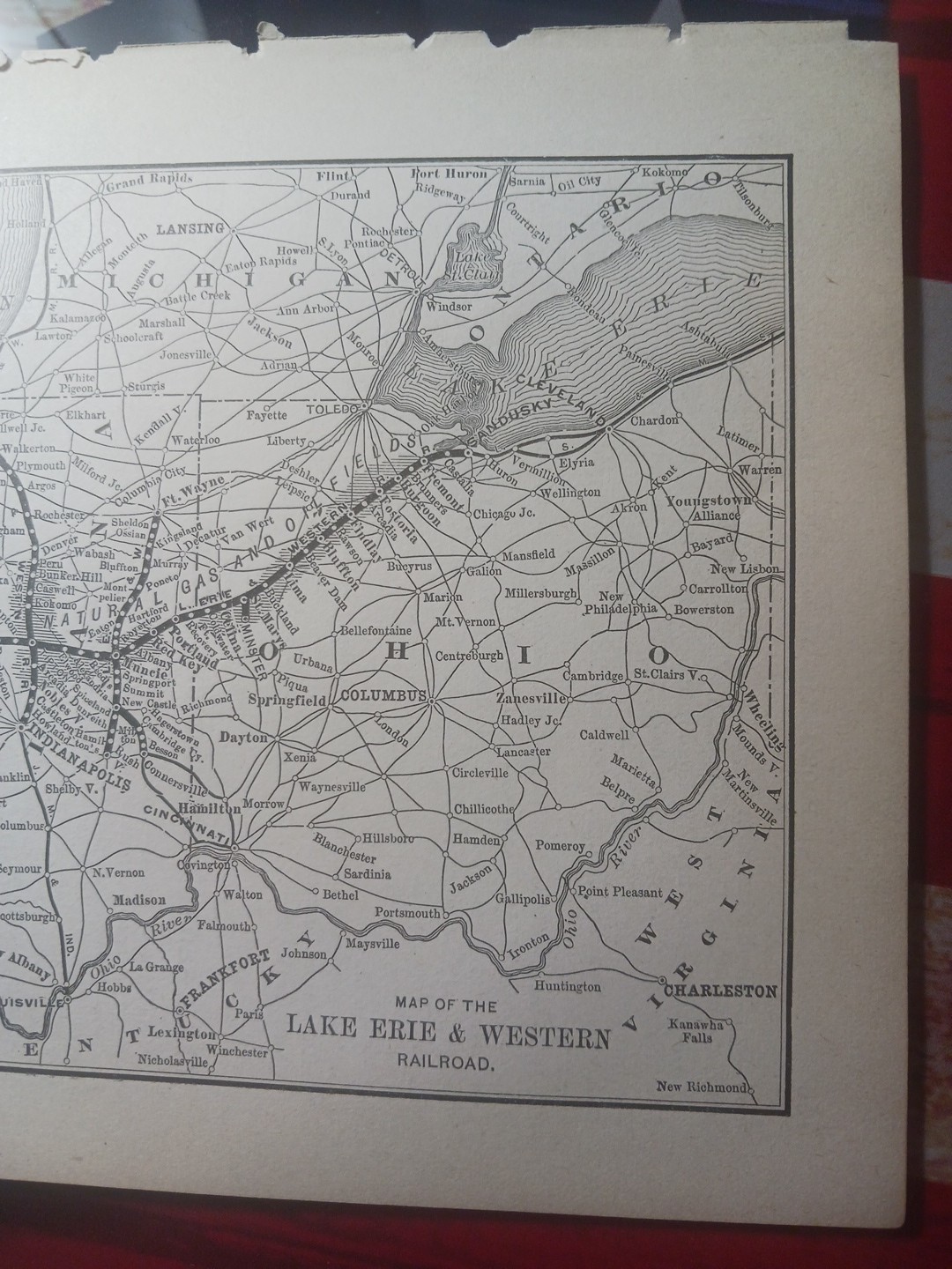 1892 Antique Railway Map LAKE ERIE & WESTERN RAILROAD all Routes Stations Depots