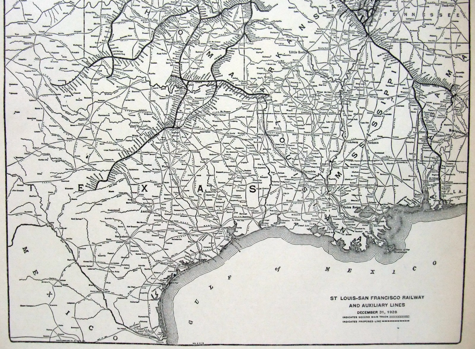St Louis San Francisco Railway – Original 1929 Route Map. Vintage