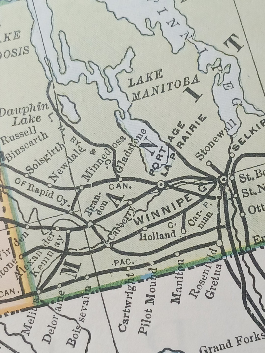 ~1898 ANTIQUE Railroad Map WESTERN CANADA Train Route Railway Stations 9″x 11″