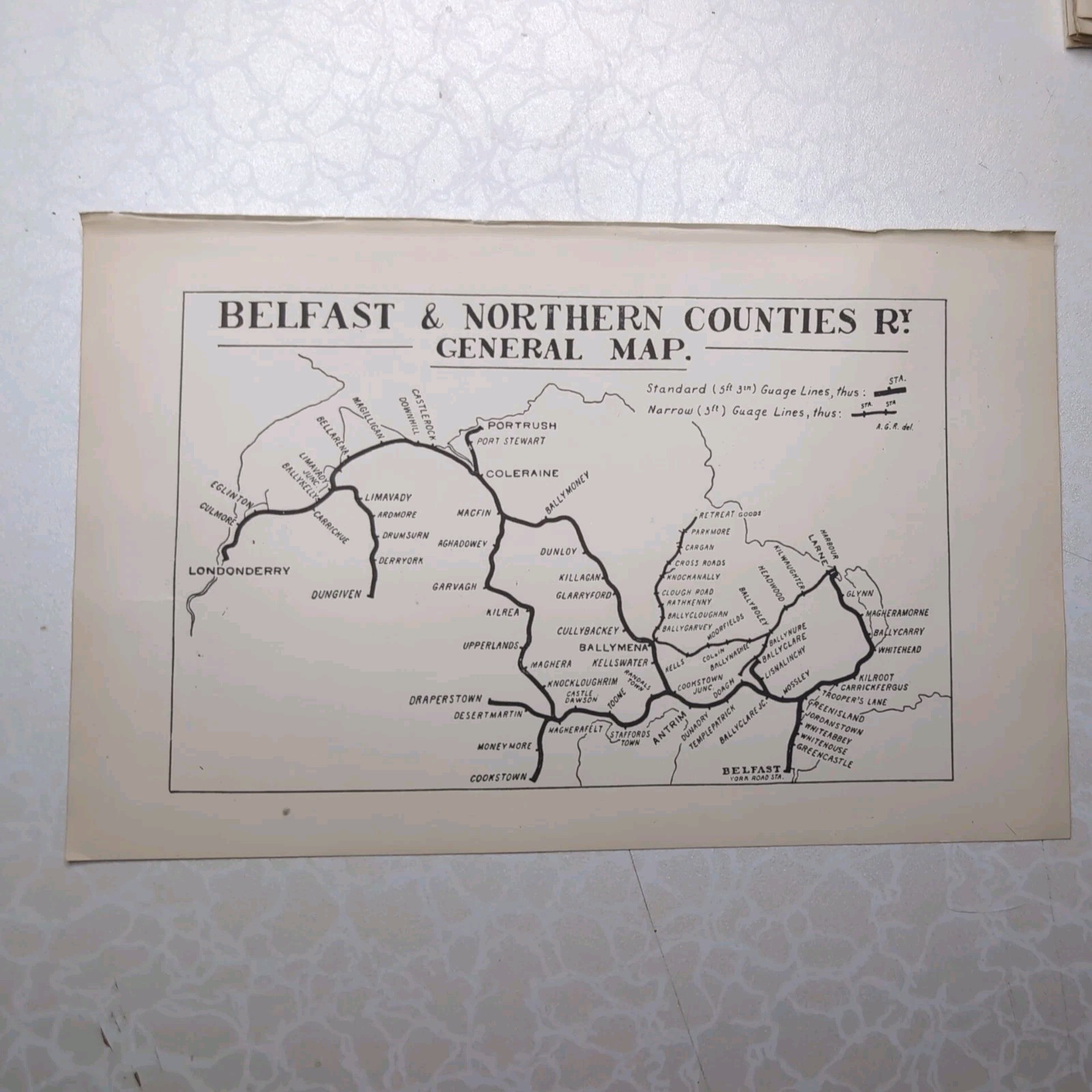 Original 1903 Belfast and Northern Counties Railway General Map