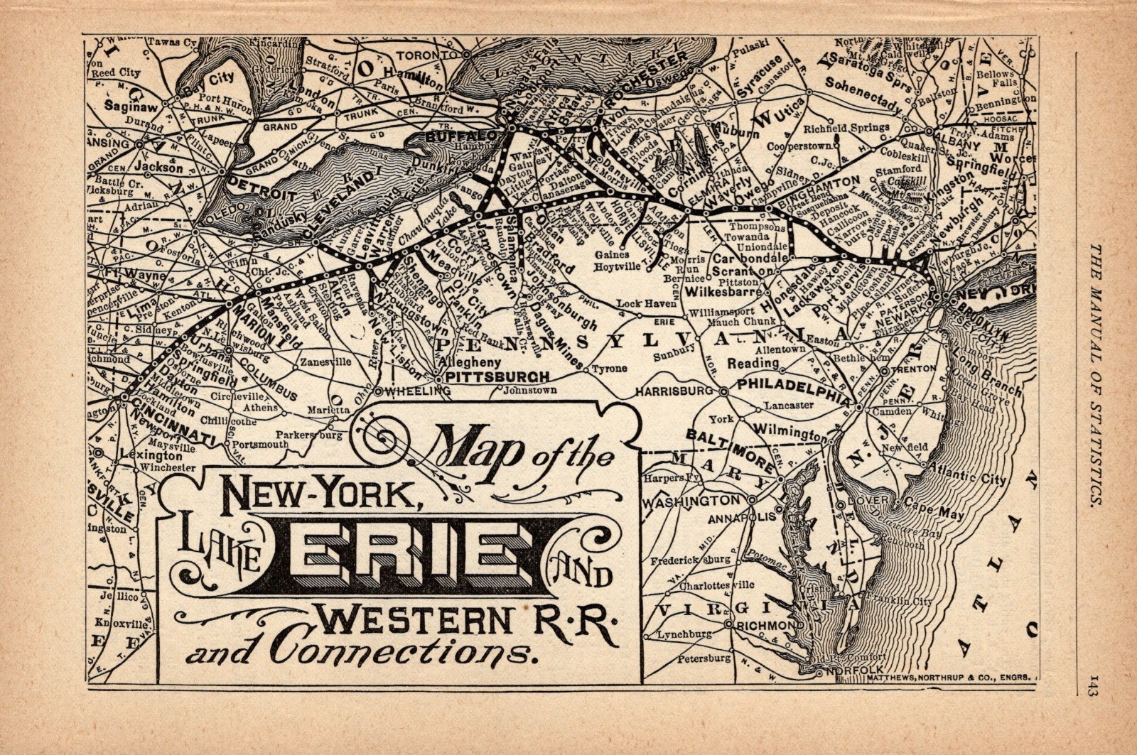 1891 New York Lake Erie and Western Railroad Map Lake Erie Railway Map 3088