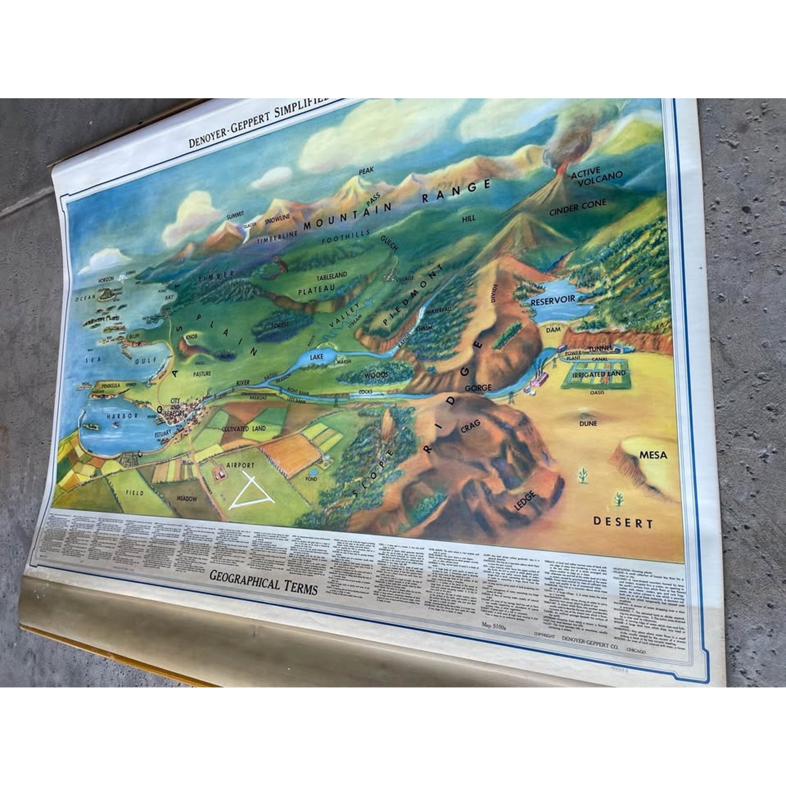 Large school map with geological terms made in 1967