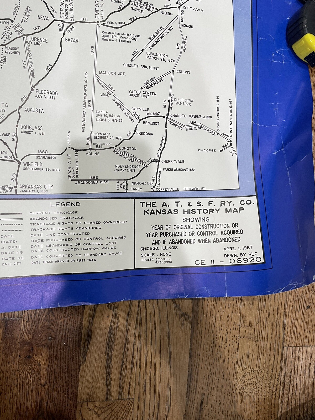 Vintage 1990 Santa Fe Kansas History Map Poster Train Track Routes NL