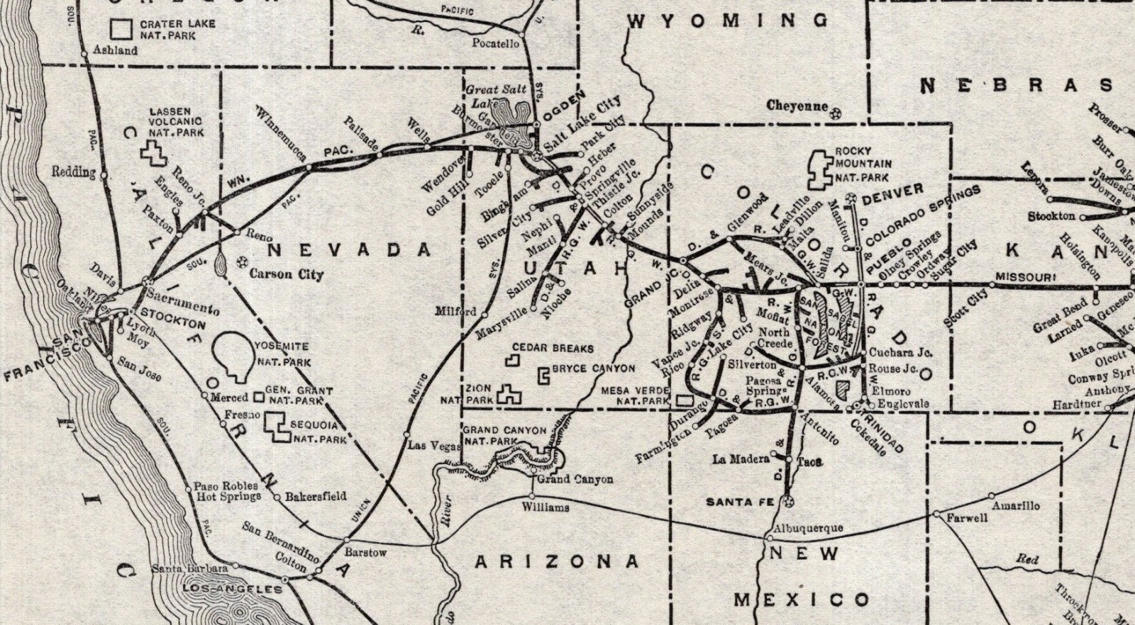 1928 Antique Missouri Pacific Railroad System Map Vintage Railway Map 2864