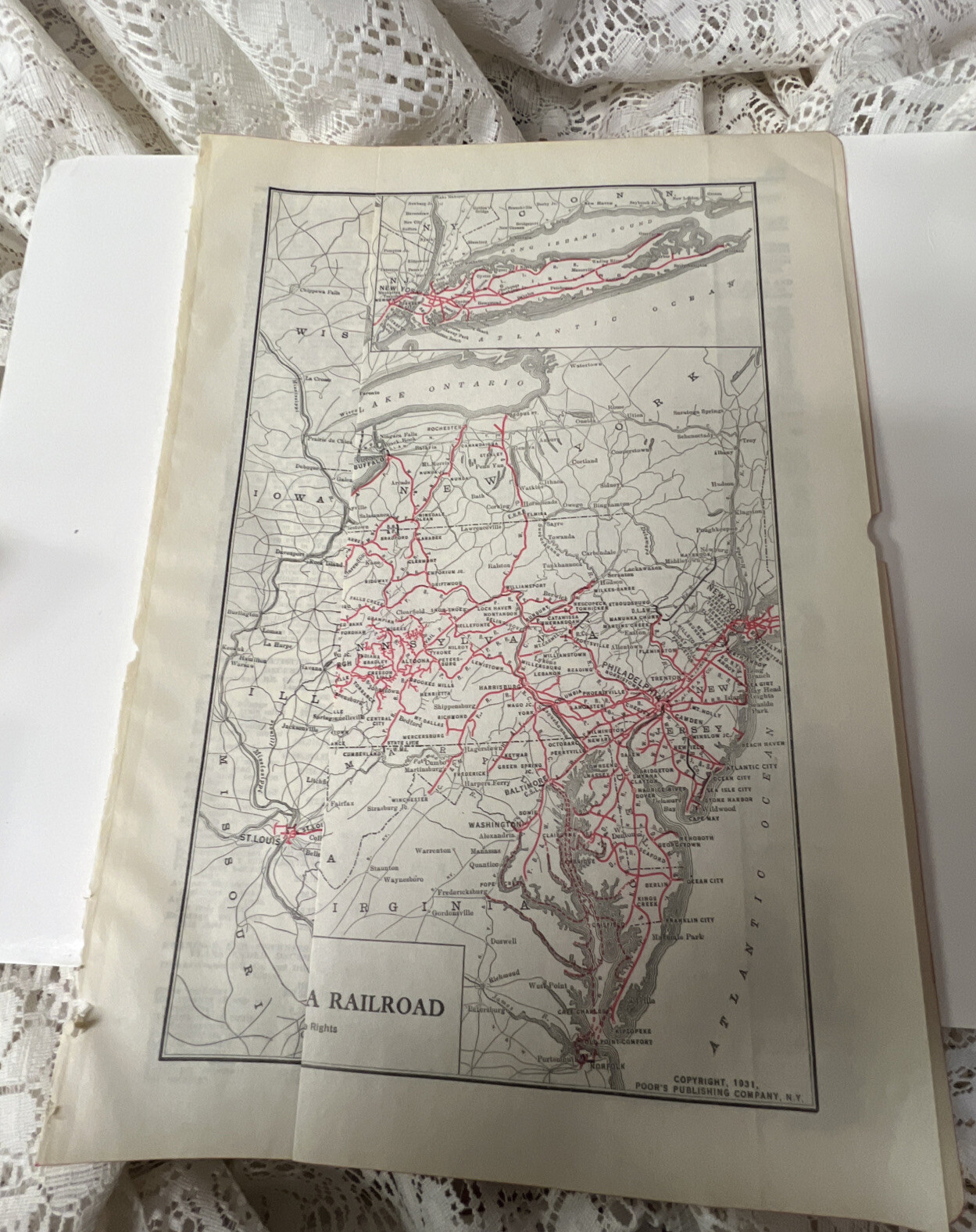 Pennsylvania Railroad – Original 1931 System Map. Antique
