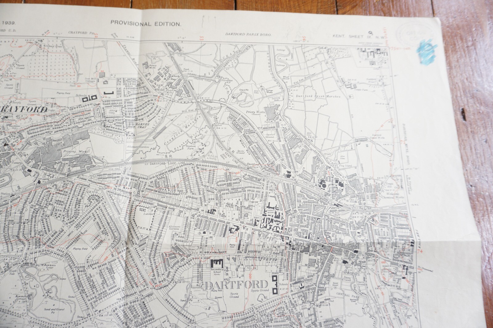 1939 Dartford Crayford Kent Southern Railway OS Railway Map