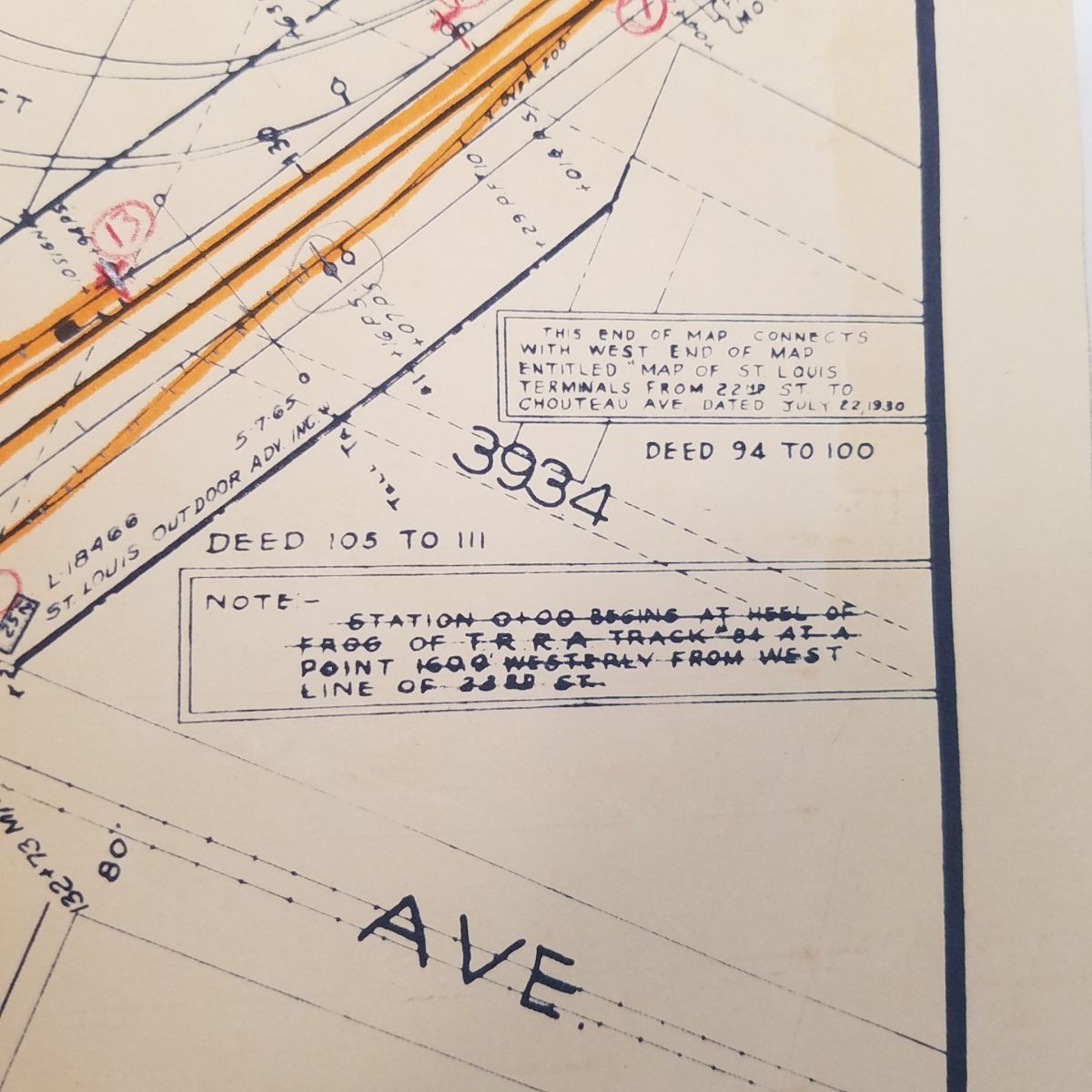 Vtg 1942 Frisco Railroad St Louis Terminal Huge Wall Map 87.5×30 1940s WWII Era