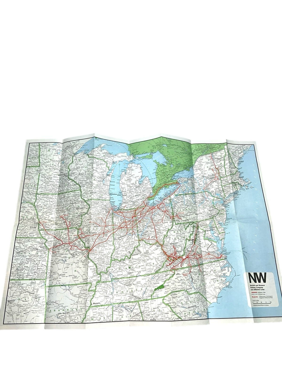 February 1972 Norfolk and Western Railway Map Rand McNally Vintage Map